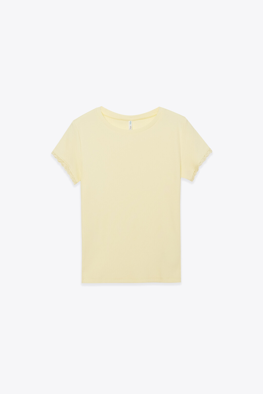 Футболка облегающая в рубчик с кружевом на рукавах - цвет желтый - 7