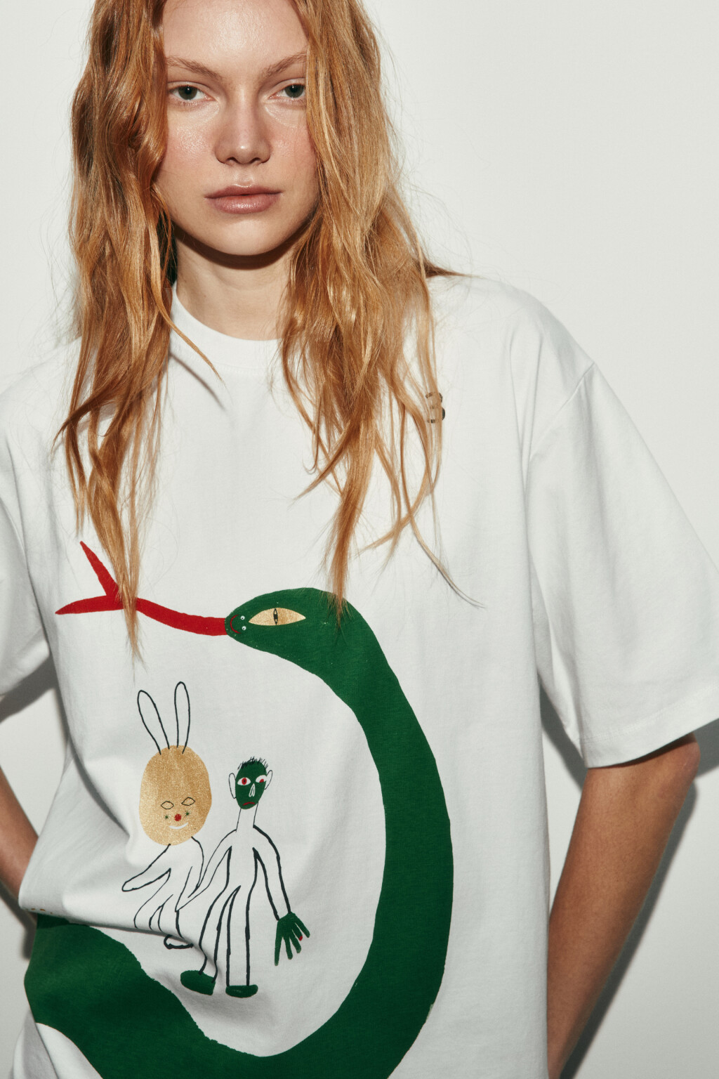 Футболка оверсайз хлопковая с принтом - цвет белый - 1