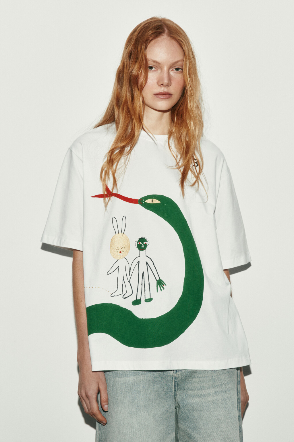 Футболка оверсайз хлопковая с принтом - цвет белый - 2