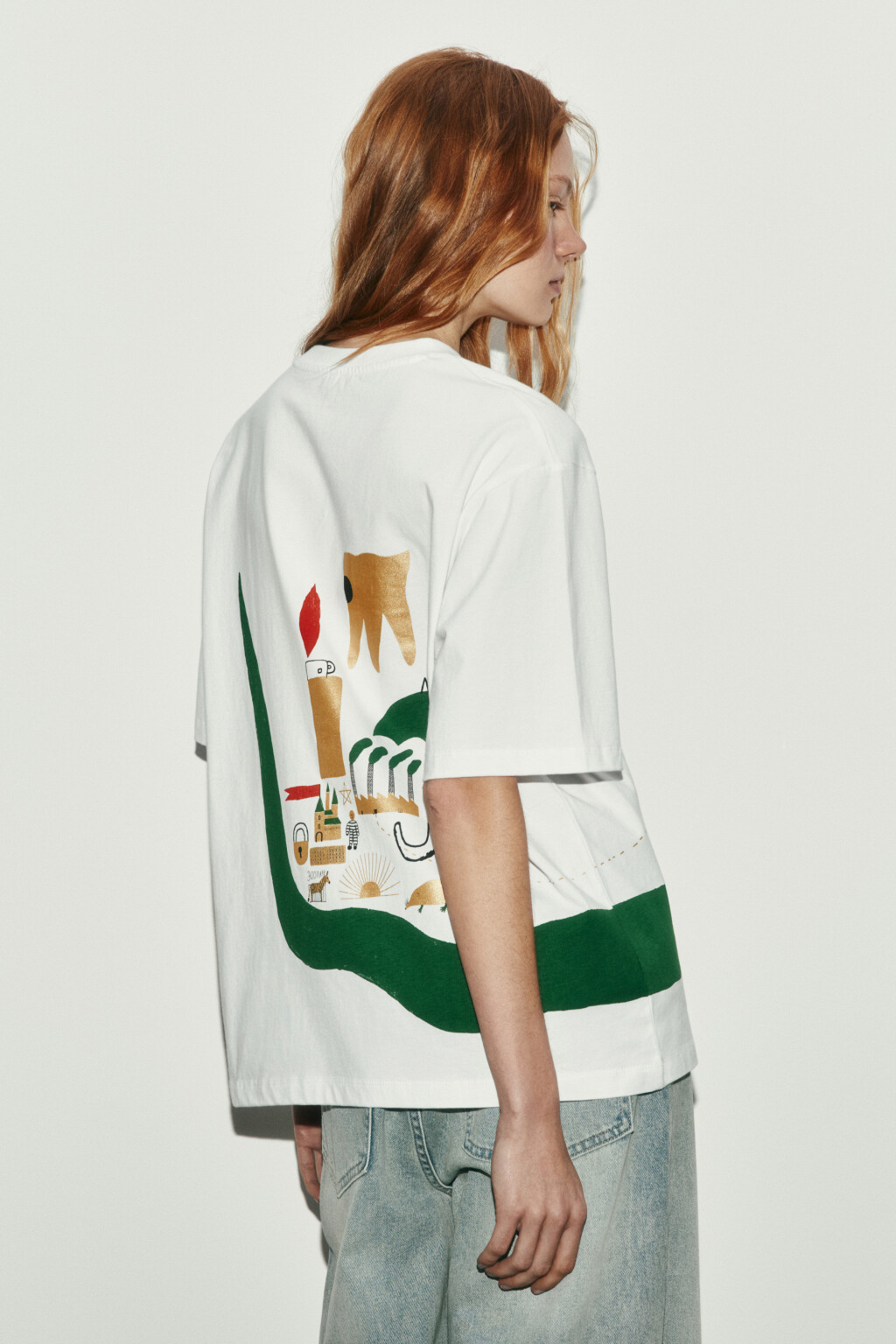 Футболка оверсайз хлопковая с принтом - цвет белый - 3