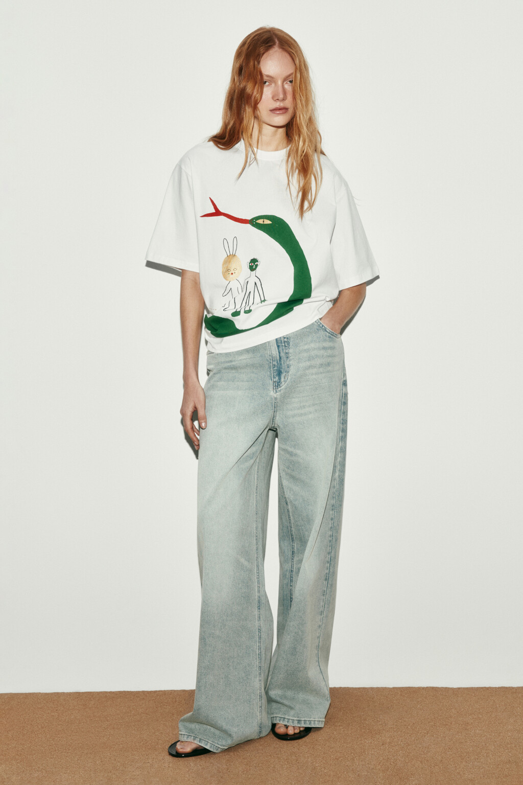 Футболка оверсайз хлопковая с принтом - цвет белый - 4