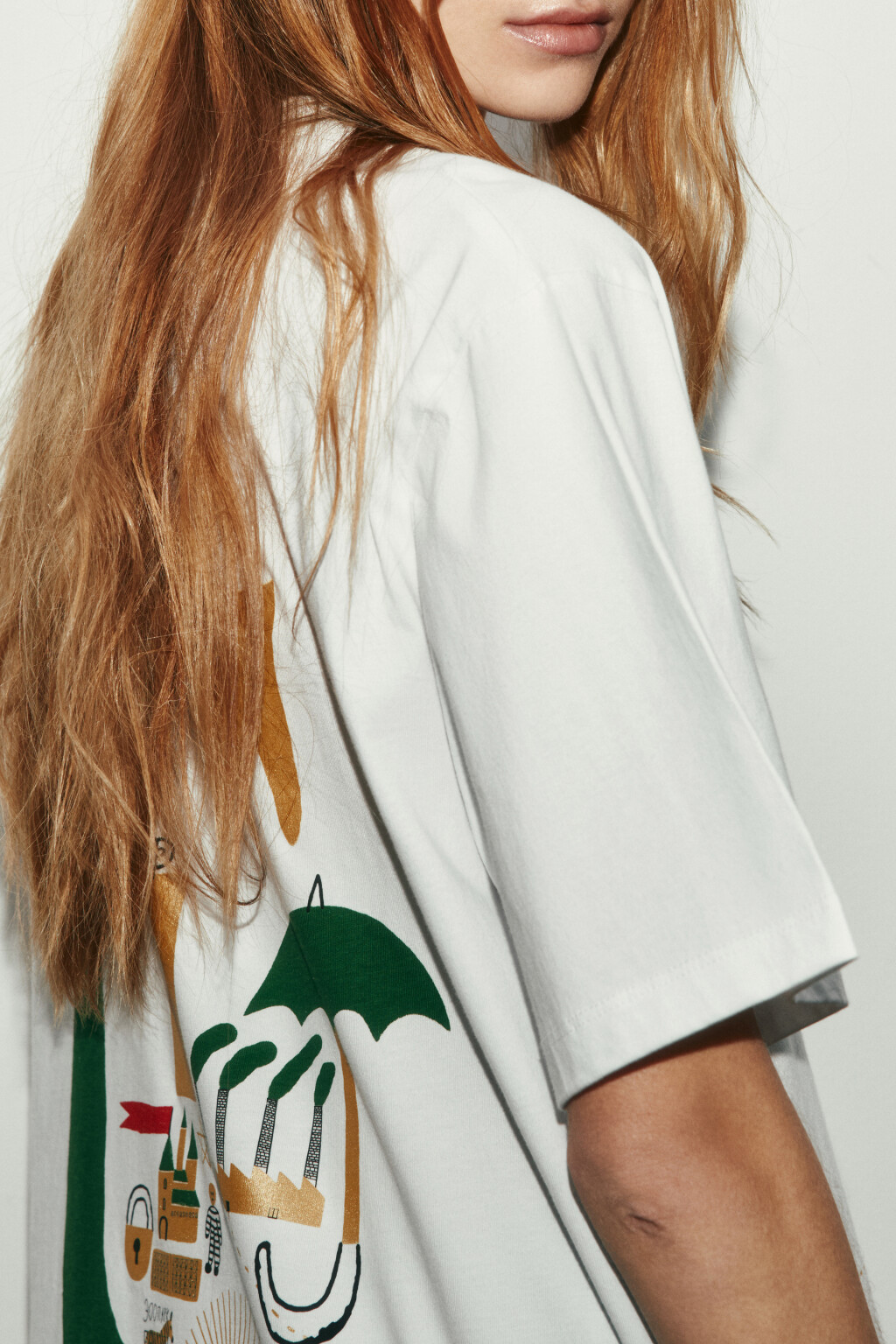 Футболка оверсайз хлопковая с принтом - цвет белый - 6