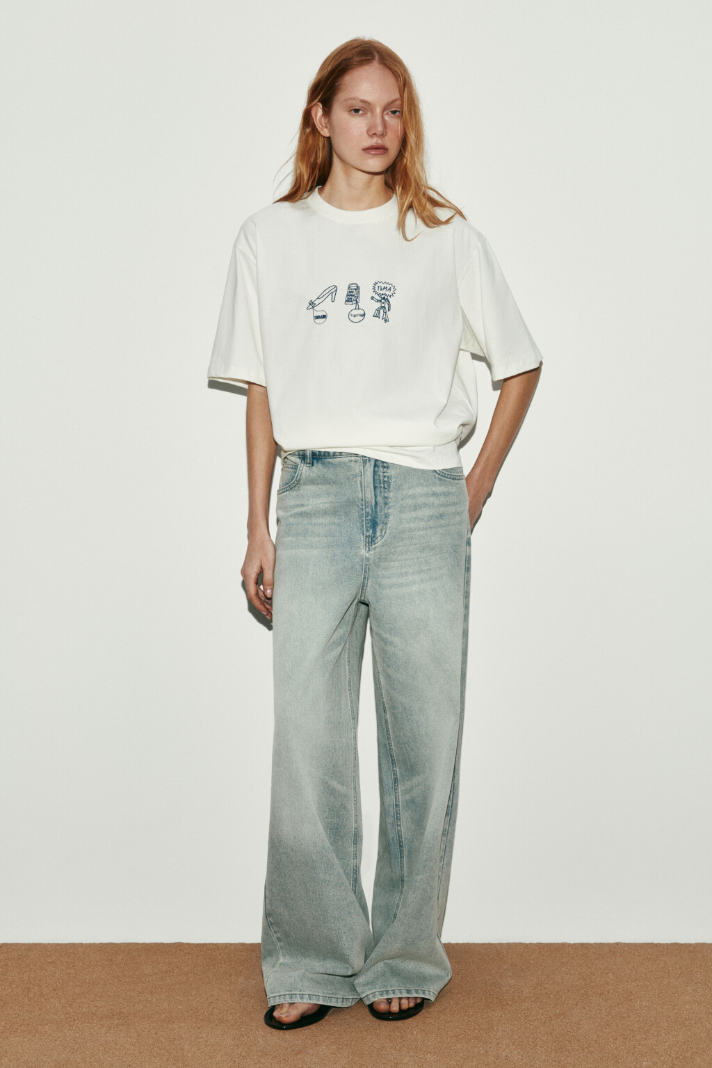 Футболка оверсайз хлопковая с принтом - цвет бежевый - 5