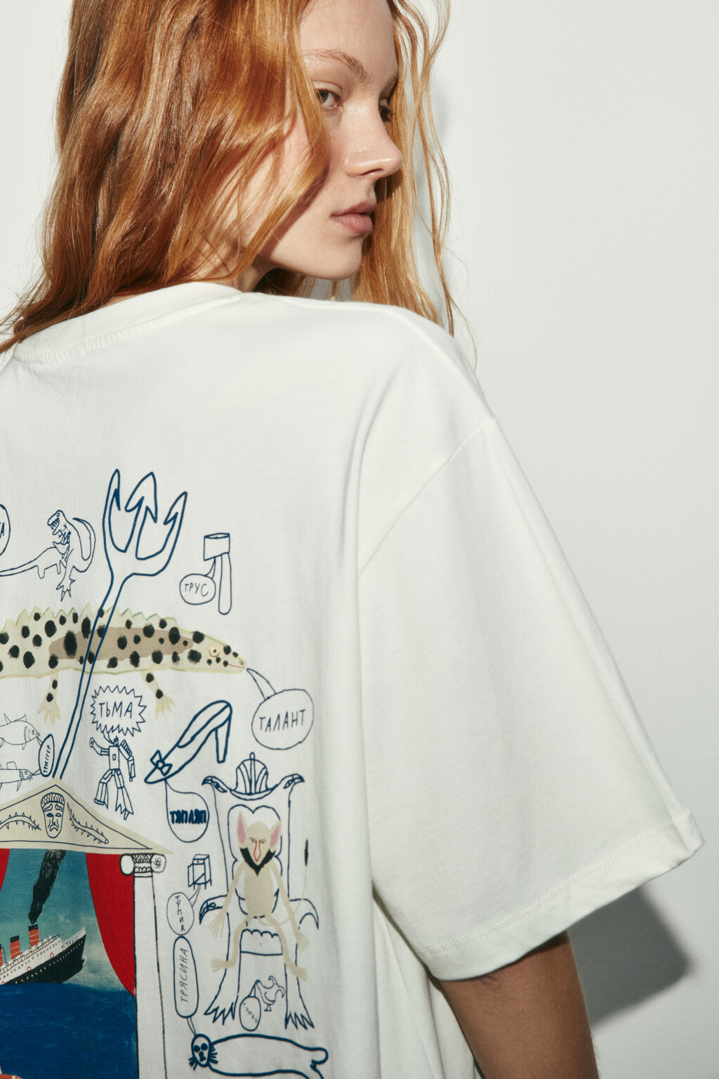 Футболка оверсайз хлопковая с принтом - цвет бежевый - 7