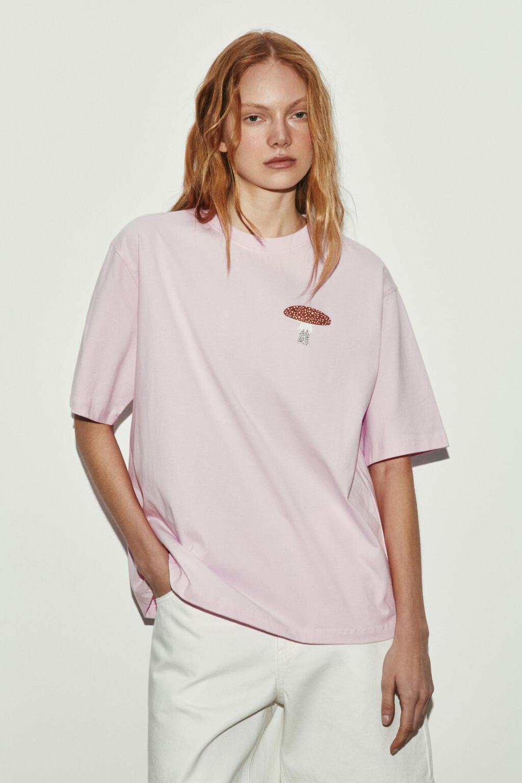 Футболка оверсайз хлопковая с принтом - цвет розовый - 2