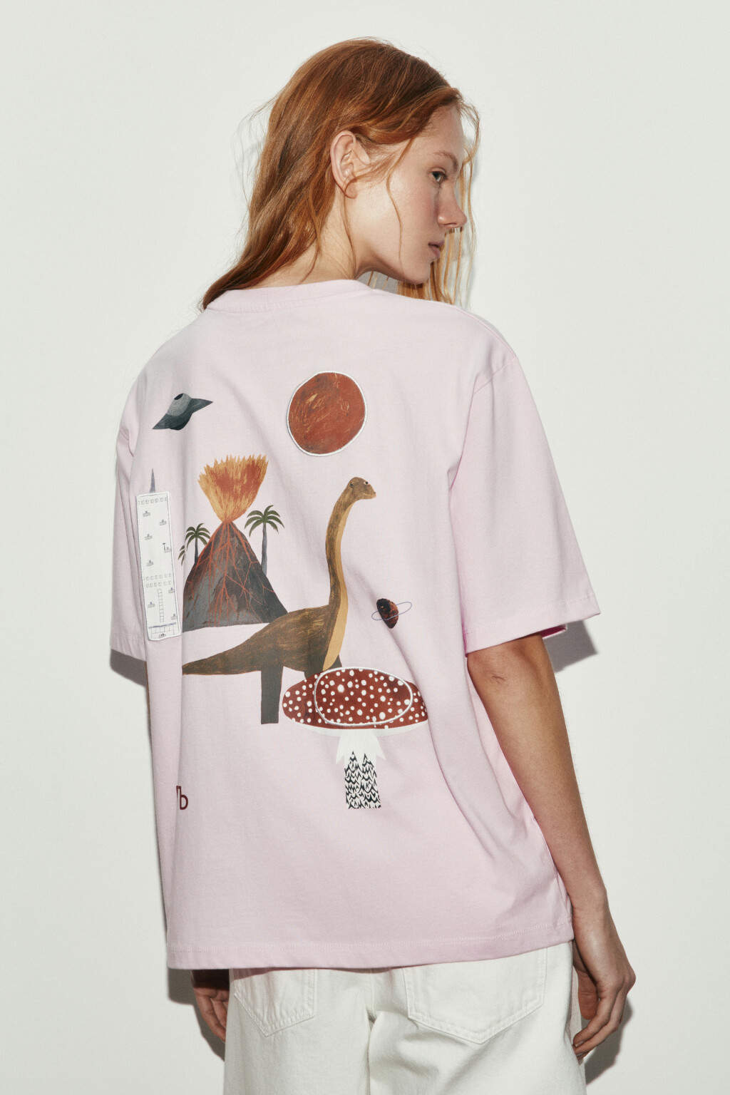 Футболка оверсайз хлопковая с принтом - цвет розовый - 3