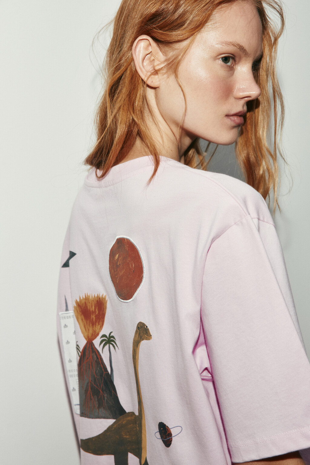 Футболка оверсайз хлопковая с принтом - цвет розовый - 7