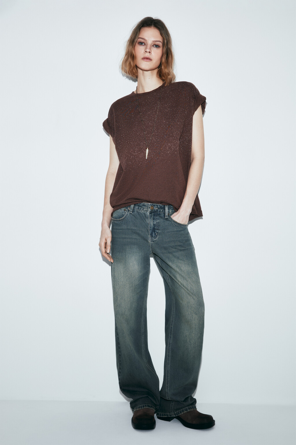 Футболка хлопковая с нагрудным карманом - цвет коричневый - 4