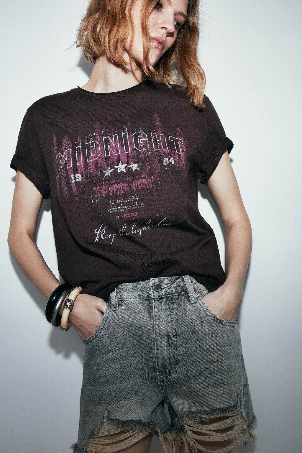 Футболка прямая хлопковая с принтом - цвет коричневый - 1