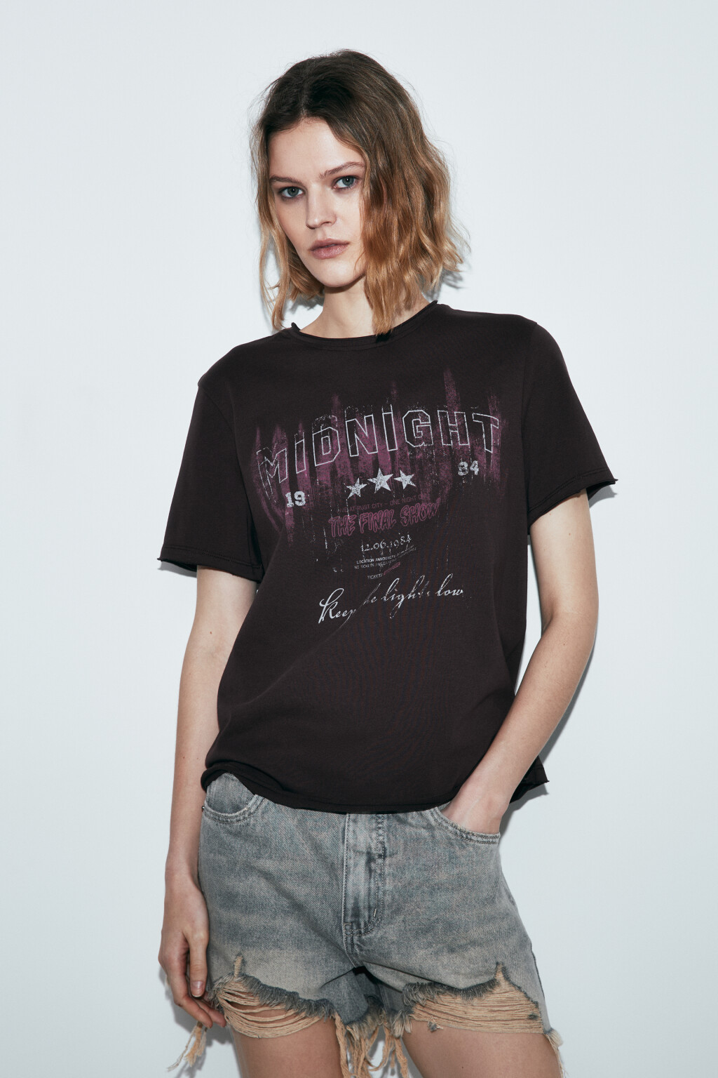 Футболка прямая хлопковая с принтом - цвет коричневый - 2