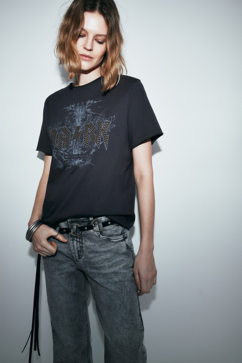 Футболка прямая хлопковая с принтом - цвет серый - 1