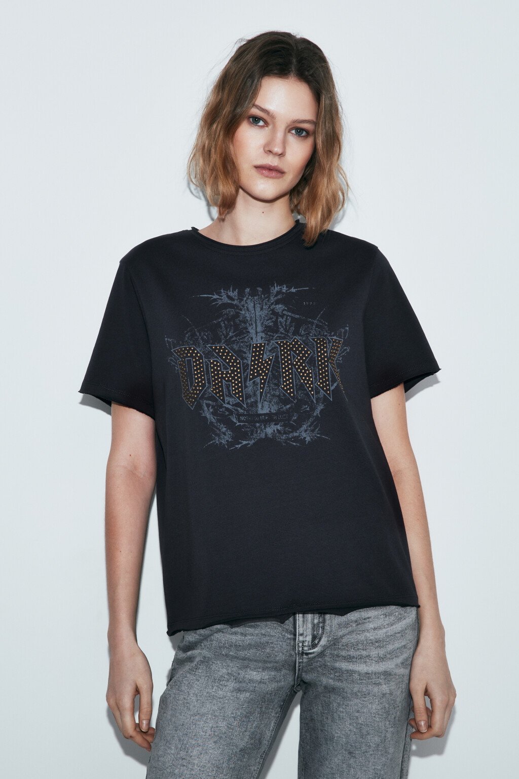 Футболка прямая хлопковая с принтом - цвет серый - 2