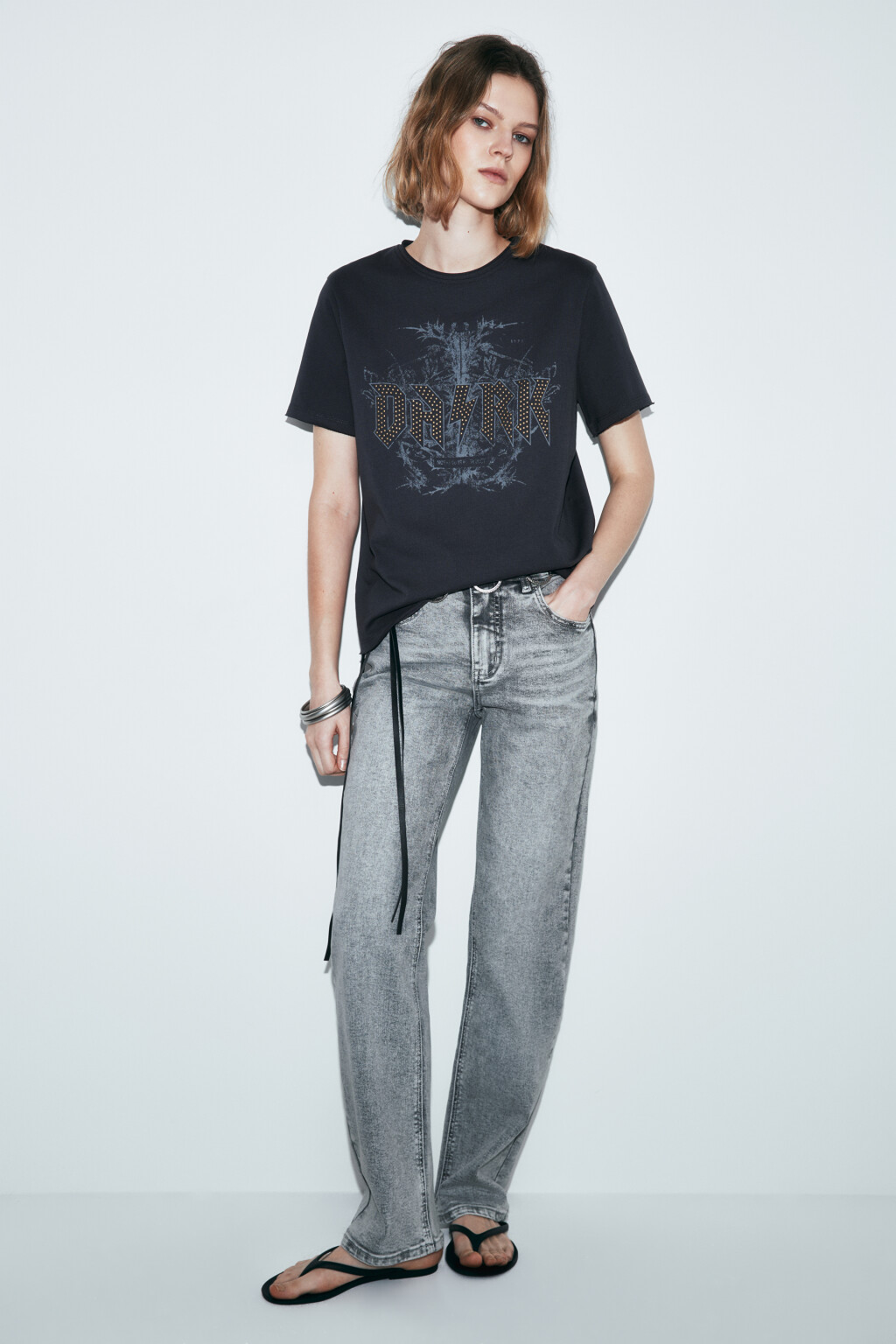 Футболка прямая хлопковая с принтом - цвет серый - 4