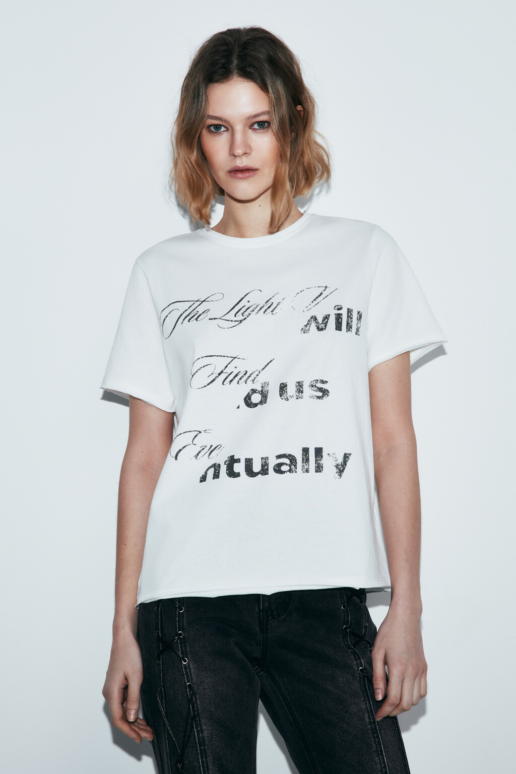 Футболка прямая хлопковая с принтом - цвет белый - 2