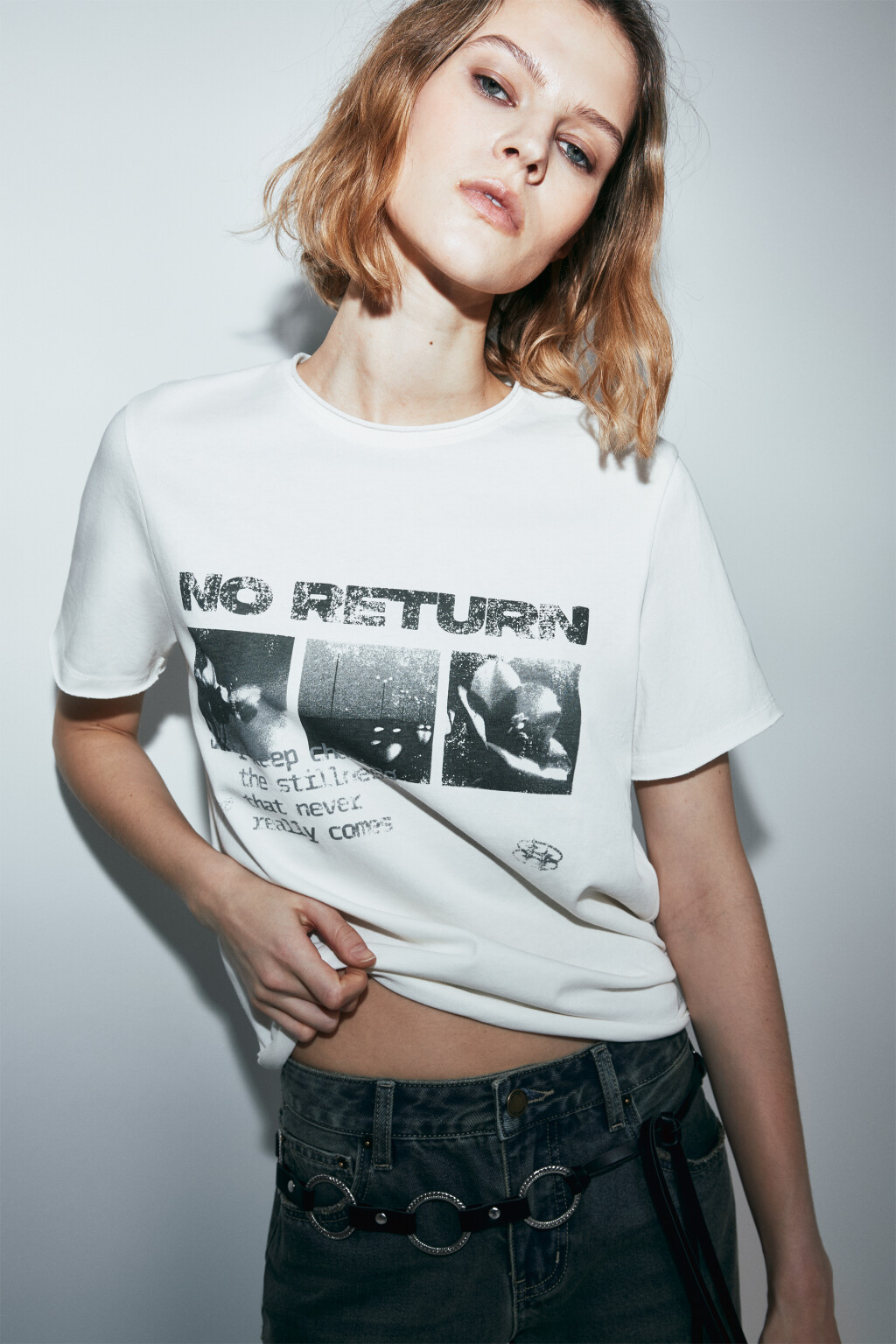 Футболка прямая хлопковая с принтом - цвет бежевый - 1