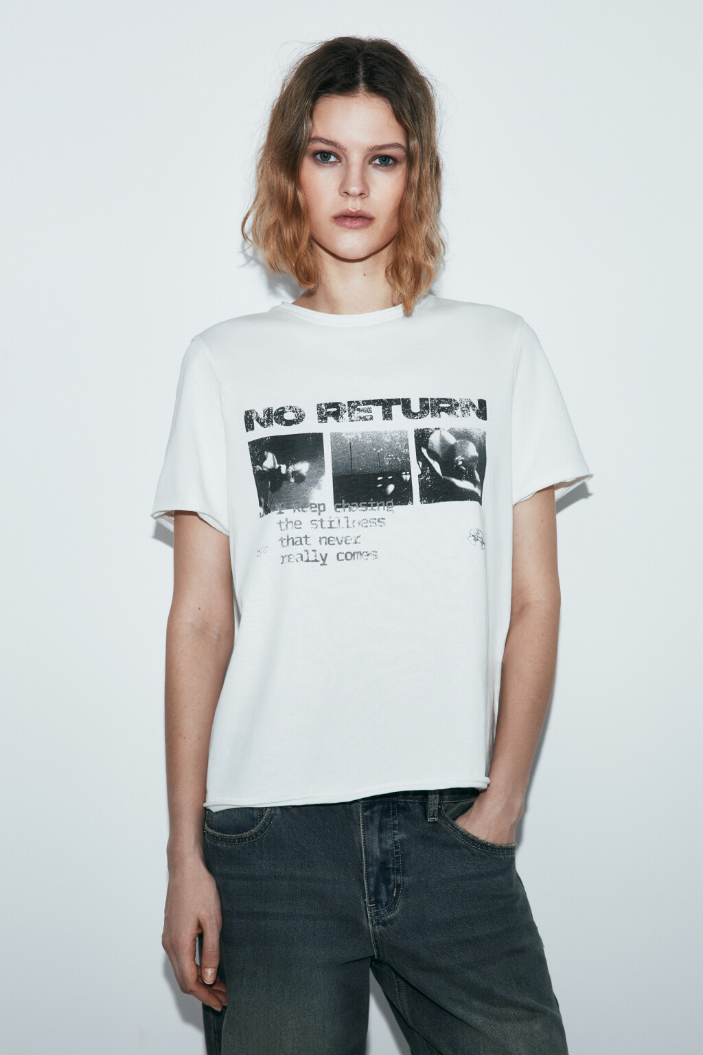 Футболка прямая хлопковая с принтом - цвет бежевый - 2