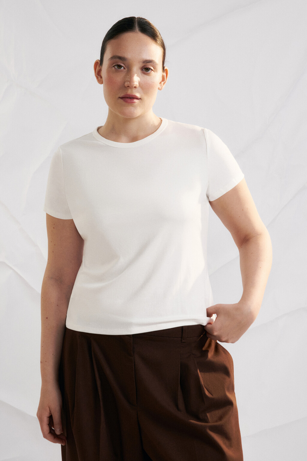 Футболка облегающая вискозная базовая - цвет белый - 3