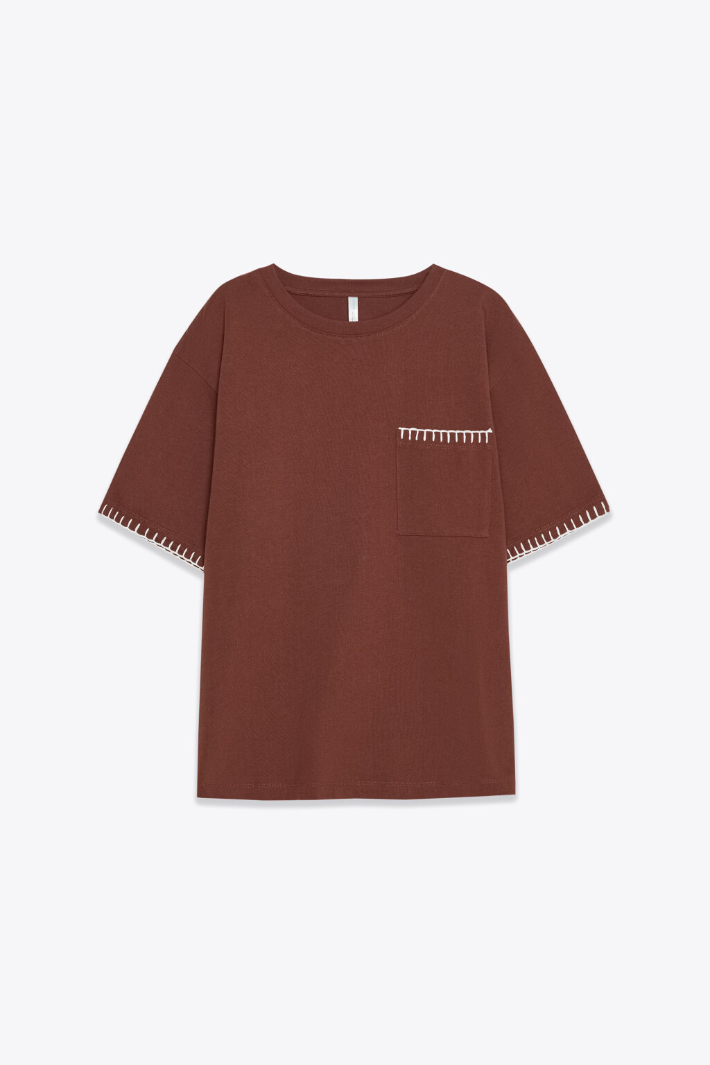 Футболка хлопковая оверсайз с нагрудным карманом - цвет коричневый - 1