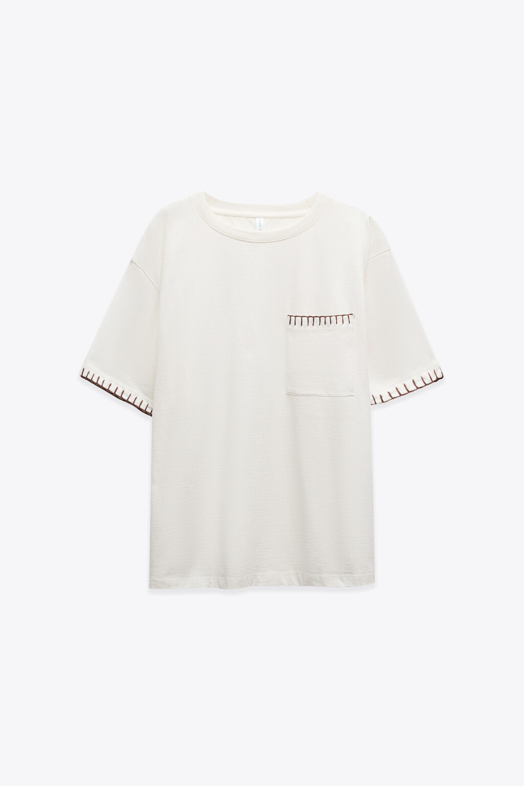 Футболка хлопковая оверсайз с нагрудным карманом - цвет молочный - 1
