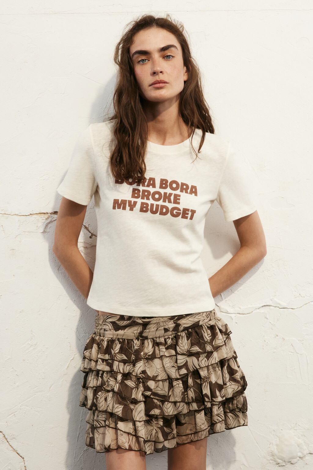 Футболка-топ прямая хлопковая с принтом - цвет белый - 2