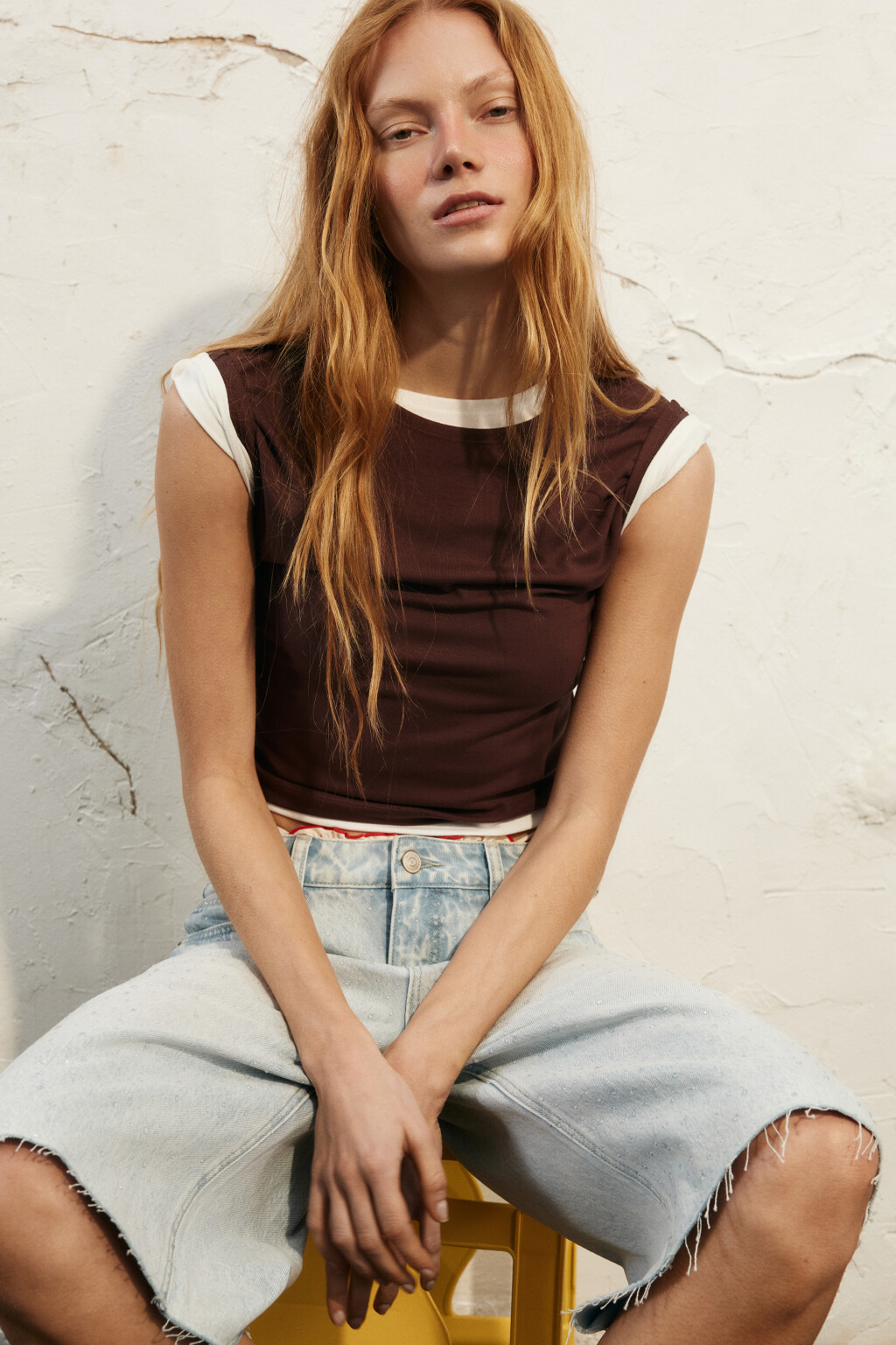 Футболка-топ облегающая вискозная с коротким рукавом - цвет коричневый - 1