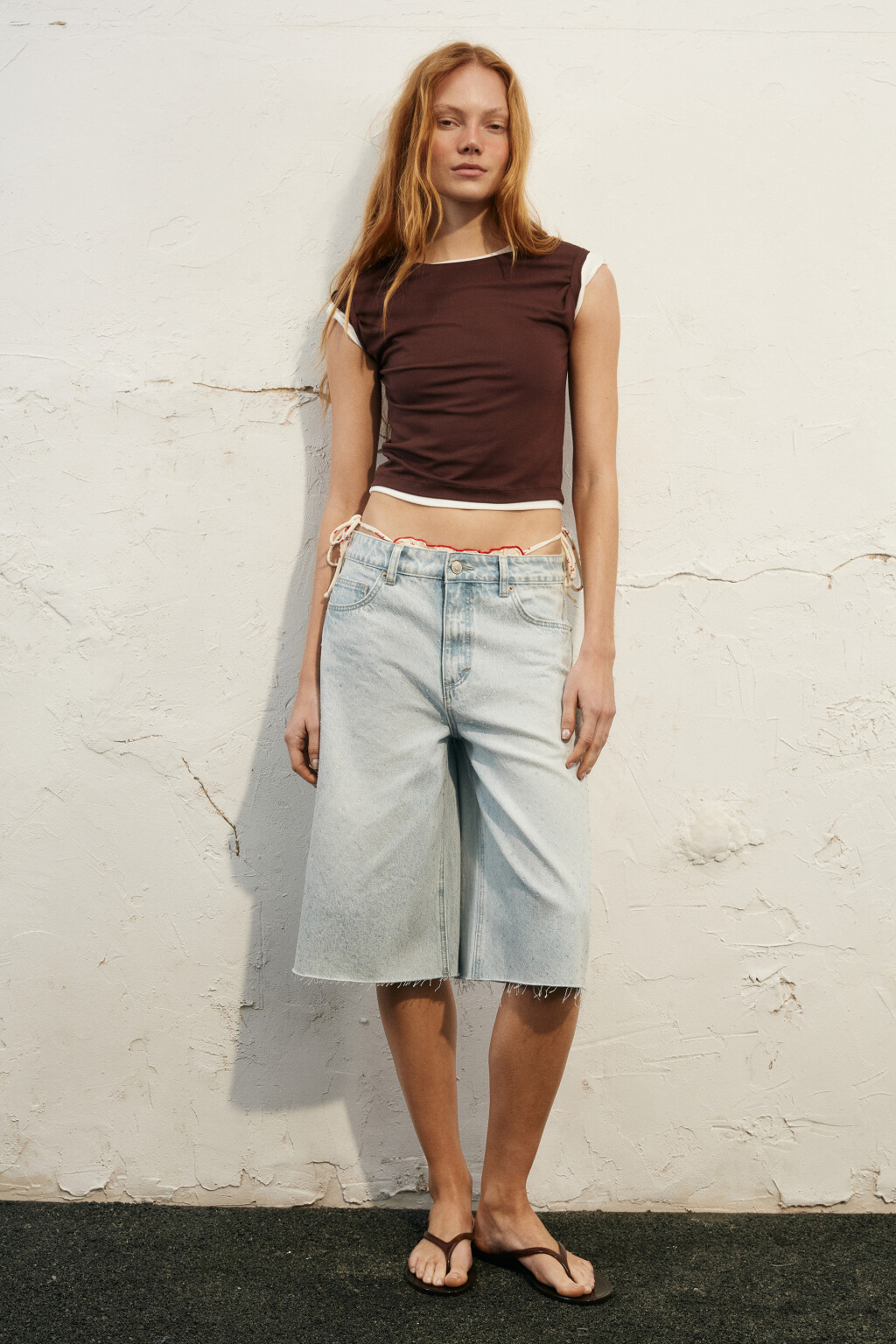 Футболка-топ облегающая вискозная с коротким рукавом - цвет коричневый - 4