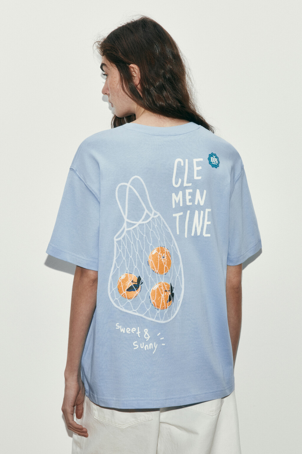 Футболка хлопковая с принтом - цвет голубой - 3