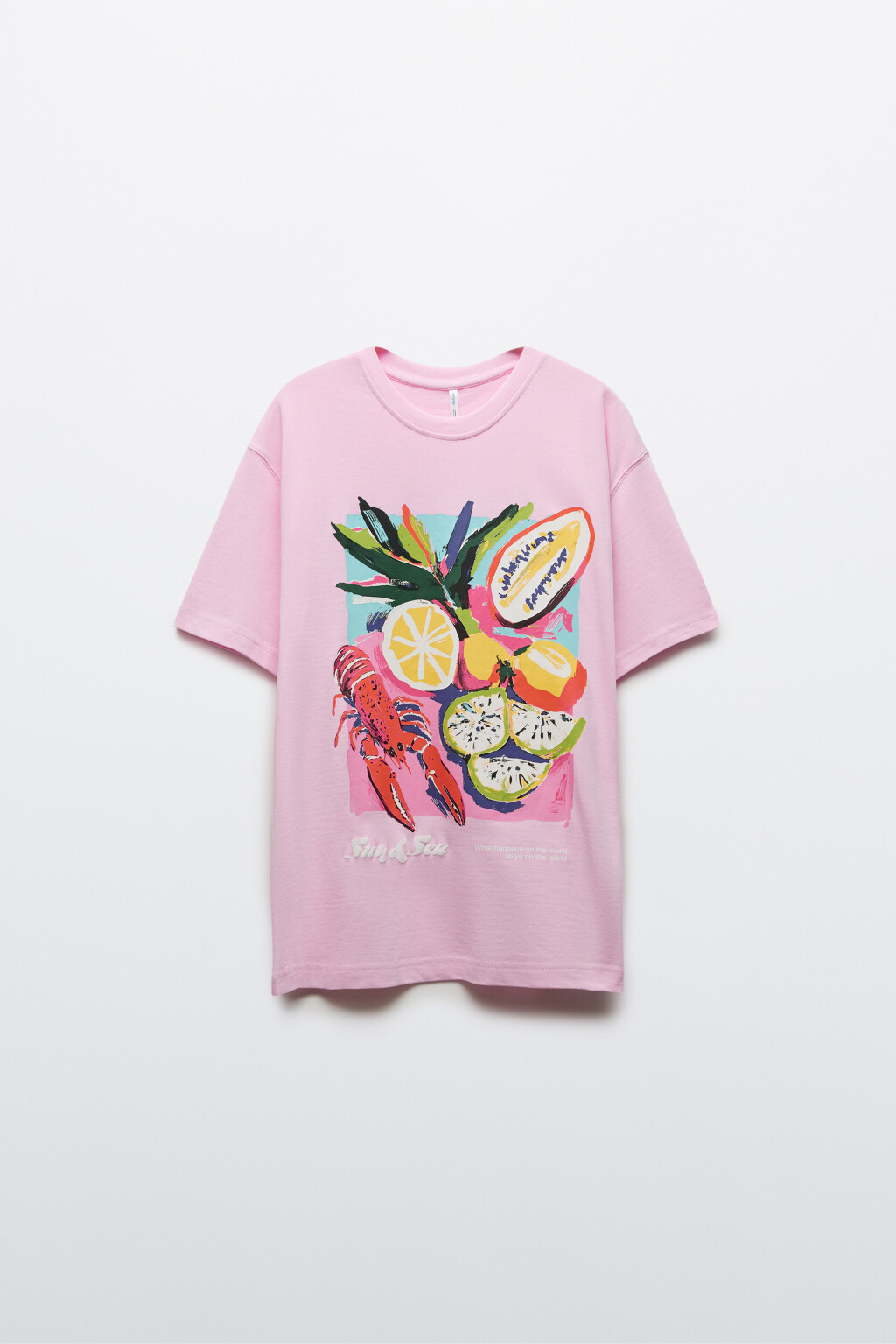 Футболка хлопковая с принтом - цвет розовый - 1