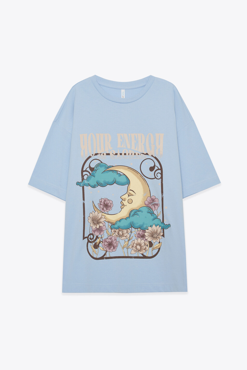 Футболка хлопковая оверсайз с принтом - цвет голубой - 6
