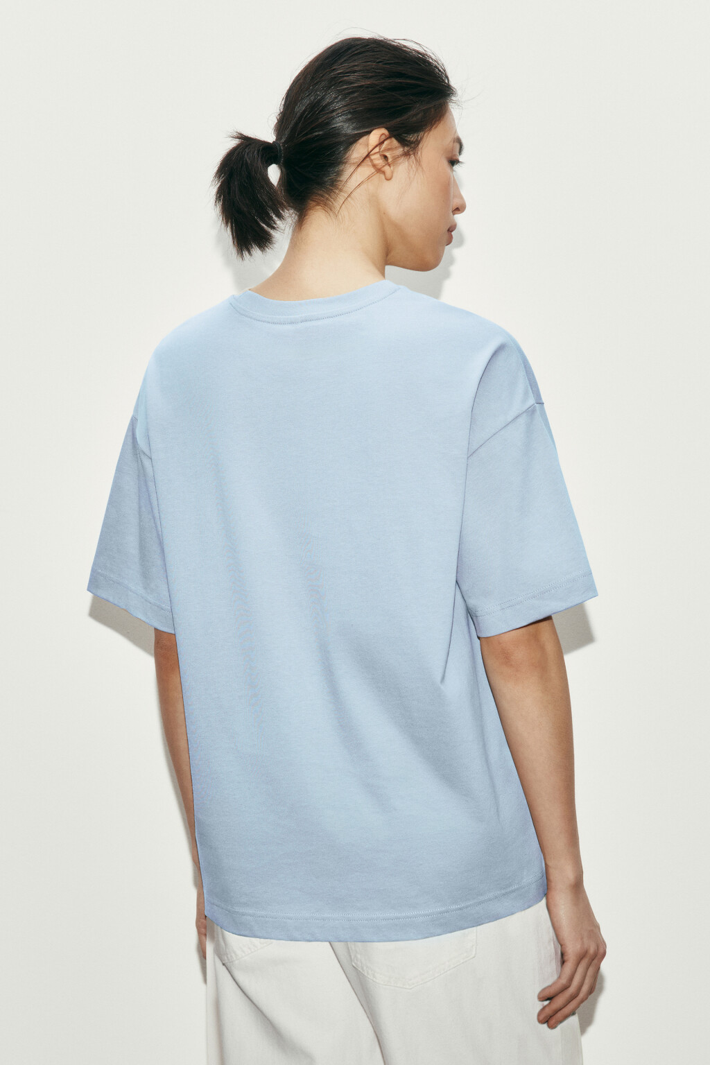 Футболка хлопковая оверсайз с принтом - цвет голубой - 3