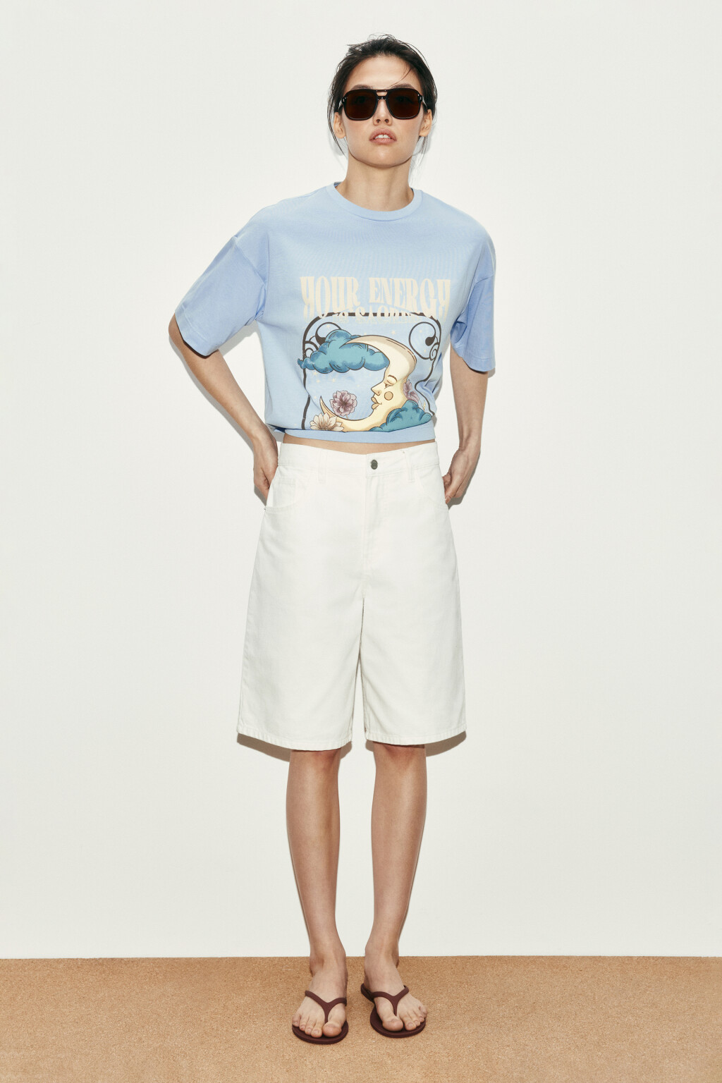 Футболка хлопковая оверсайз с принтом - цвет голубой - 4