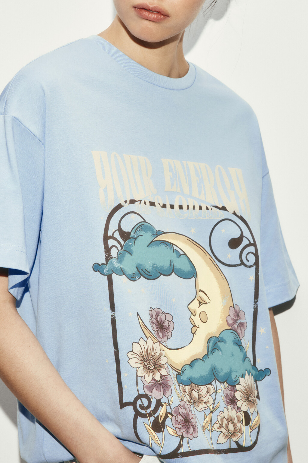 Футболка хлопковая оверсайз с принтом - цвет голубой - 5