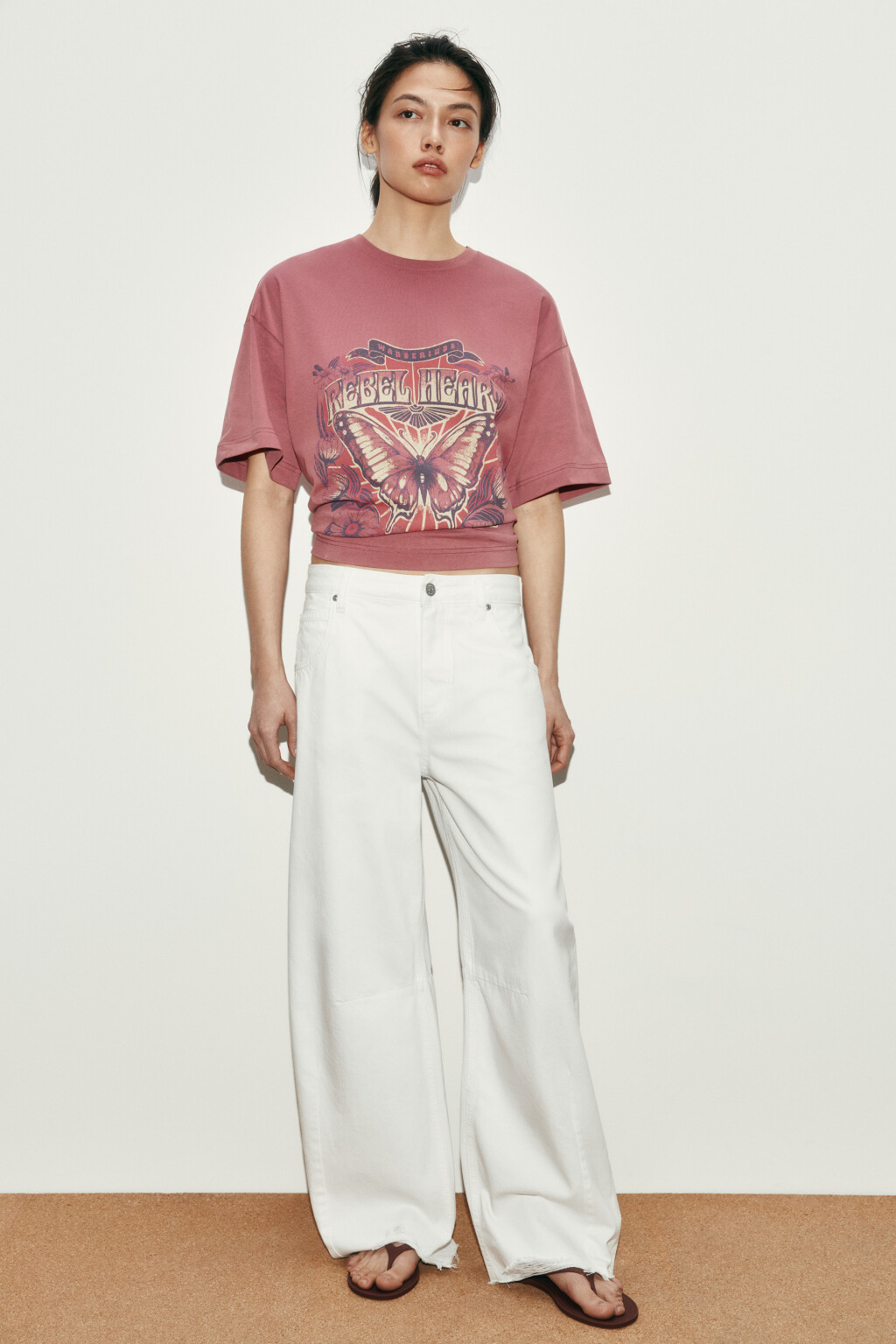 Футболка хлопковая оверсайз с принтом - цвет розовый - 5