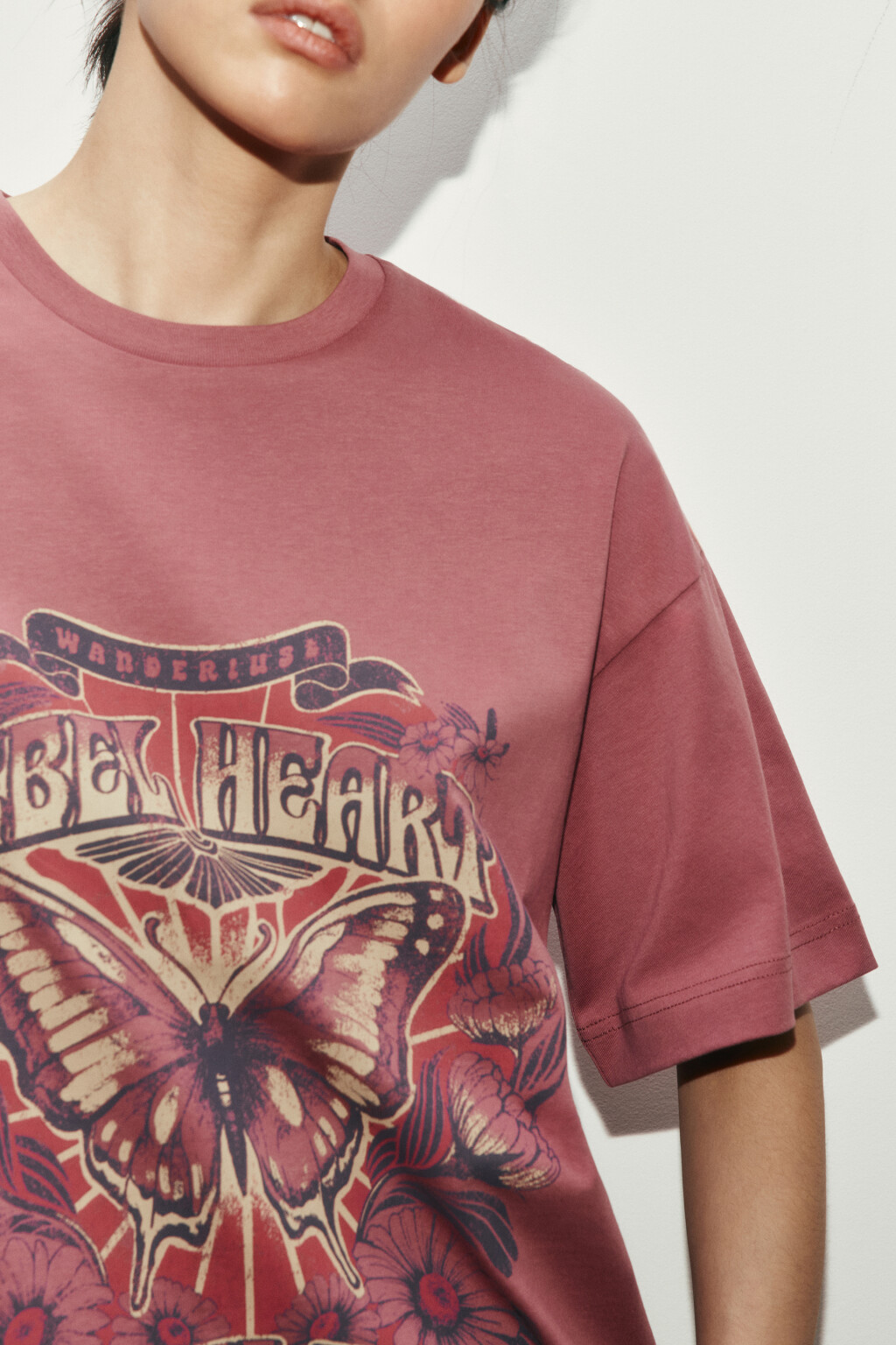 Футболка хлопковая оверсайз с принтом - цвет розовый - 6