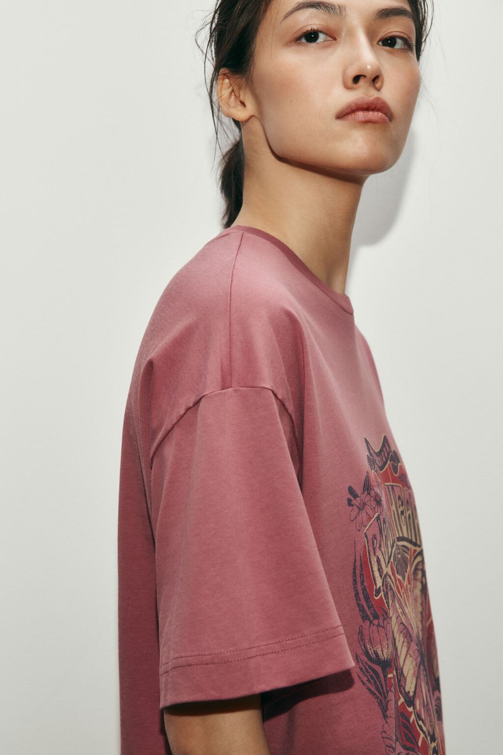 Футболка хлопковая оверсайз с принтом - цвет розовый - 7