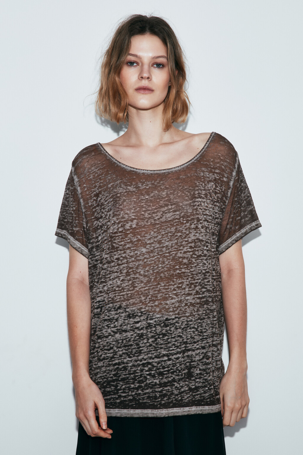 Футболка оверсайз фактурная - цвет коричневый - 2
