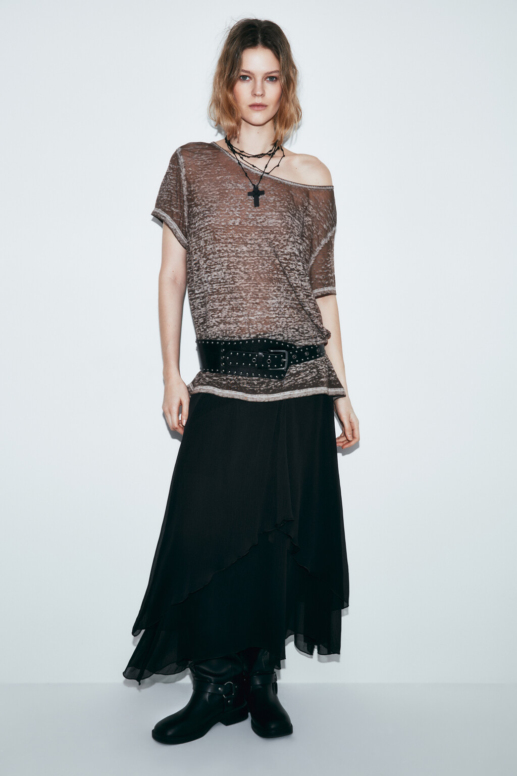 Футболка оверсайз фактурная - цвет коричневый - 4