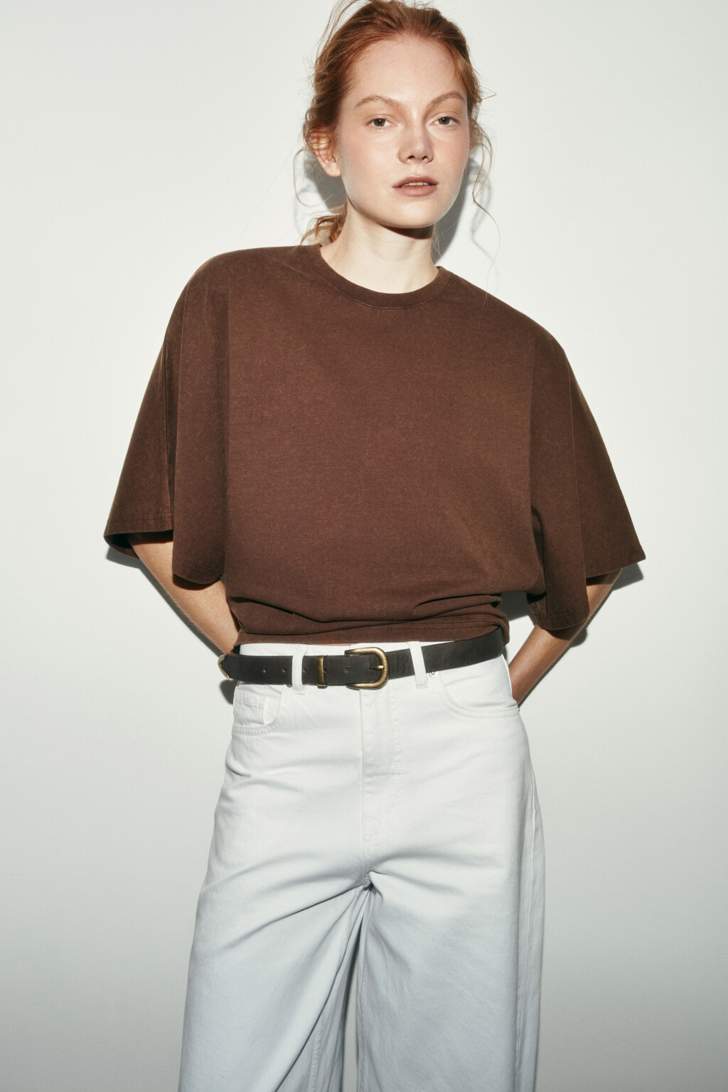 Футболка хлопковая с вареным эффектом - цвет коричневый - 1