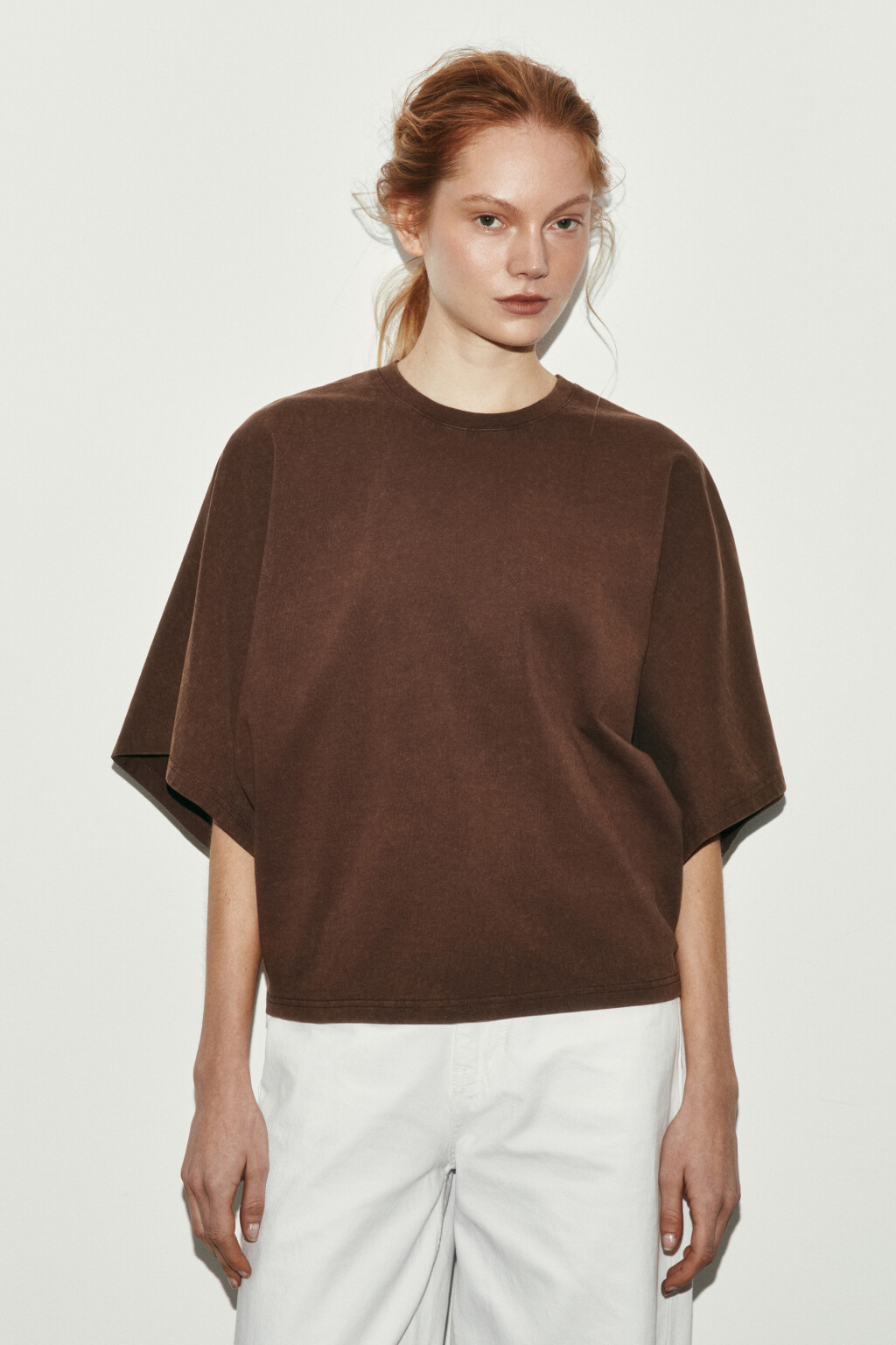 Футболка хлопковая с вареным эффектом - цвет коричневый - 2