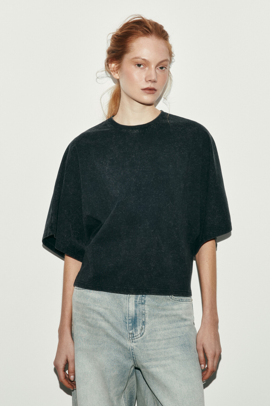 Футболка хлопковая с вареным эффектом - цвет черный - 2