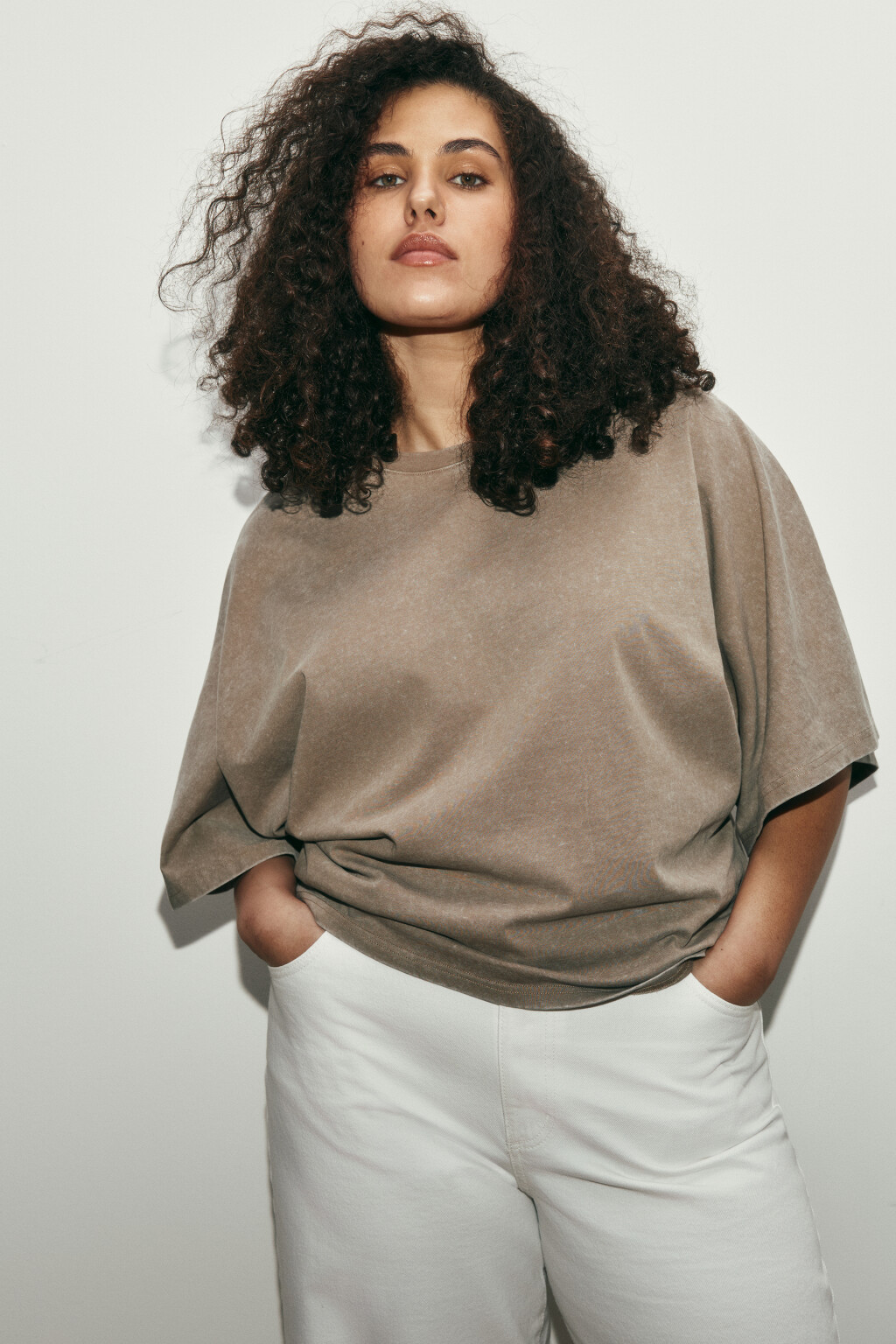 Футболка хлопковая с вареным эффектом - цвет бежевый - 1