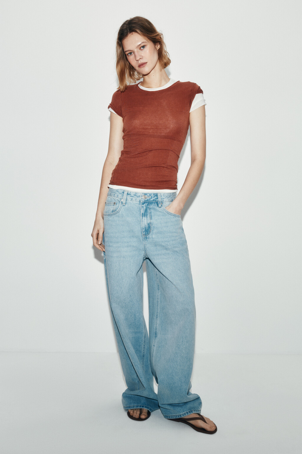 Футболка облегающая из лиоцелла с шерстью - цвет красный - 4