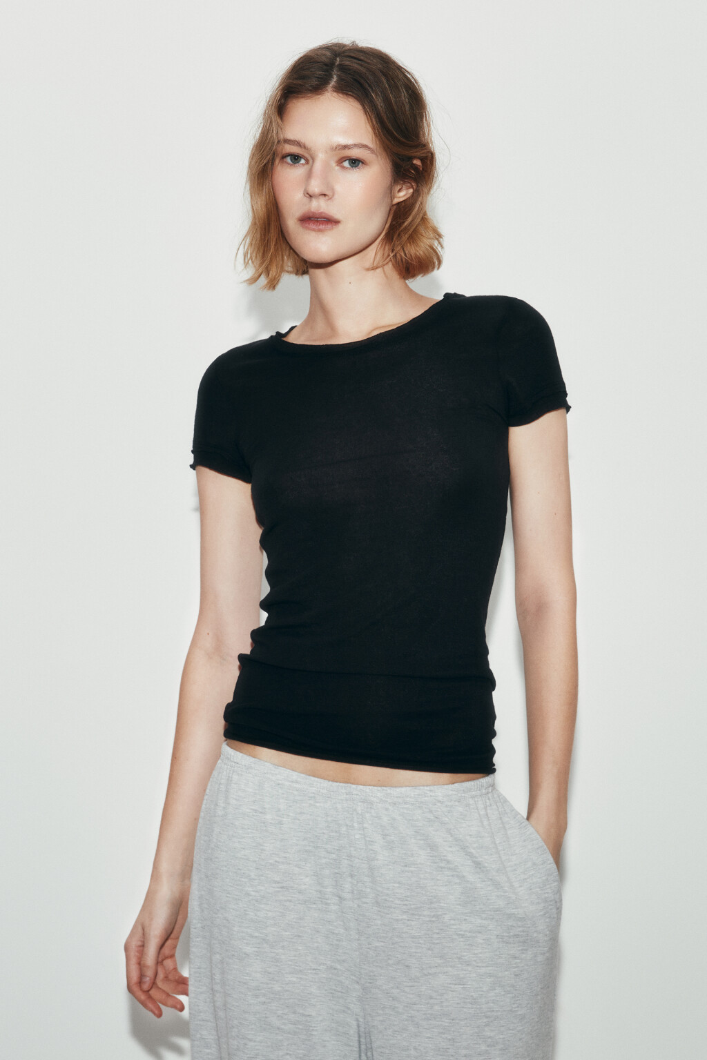 Футболка облегающая из лиоцелла с шерстью - цвет черный - 2