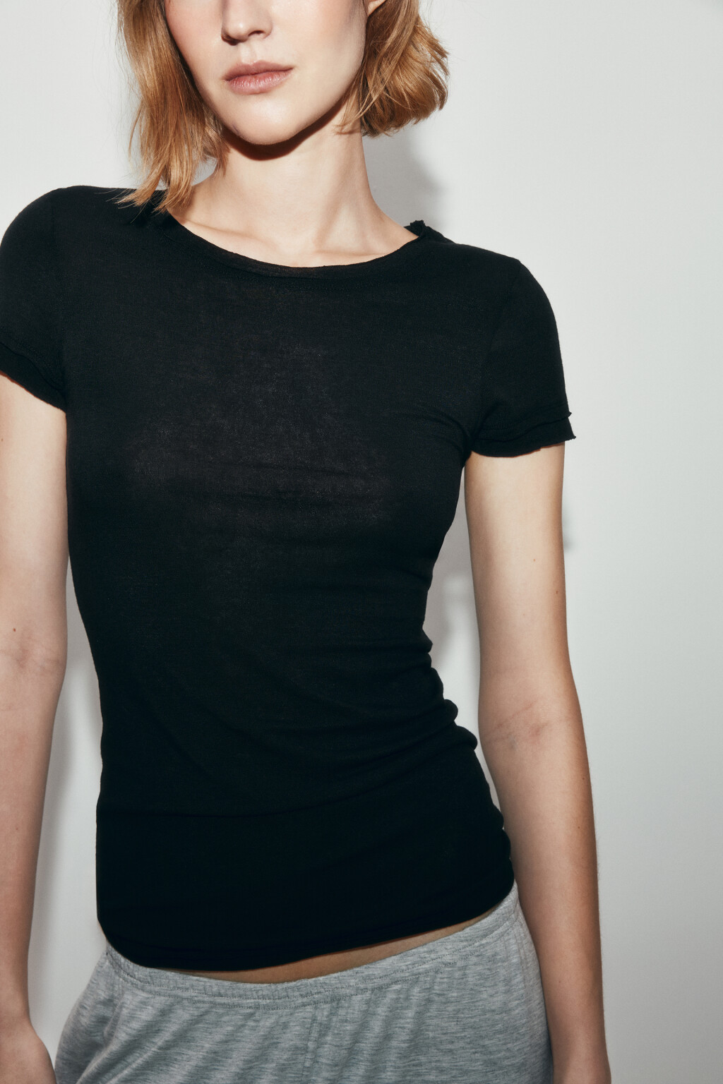 Футболка облегающая из лиоцелла с шерстью - цвет черный - 5