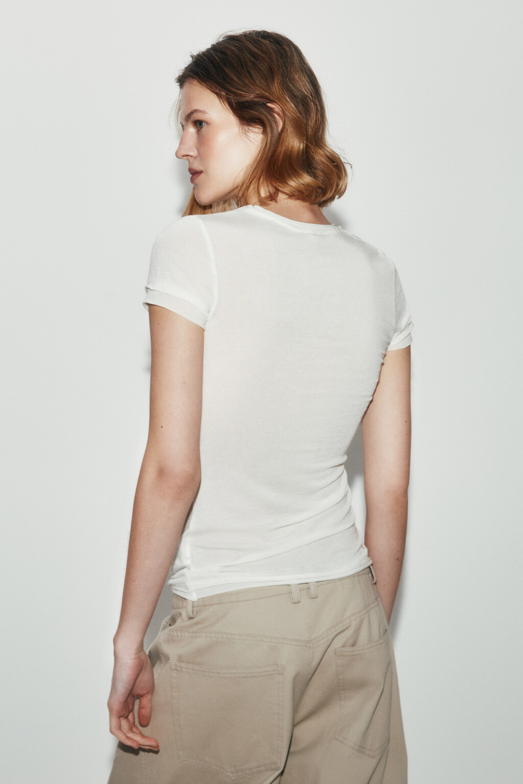 Футболка облегающая из лиоцелла с шерстью - цвет бежевый - 4