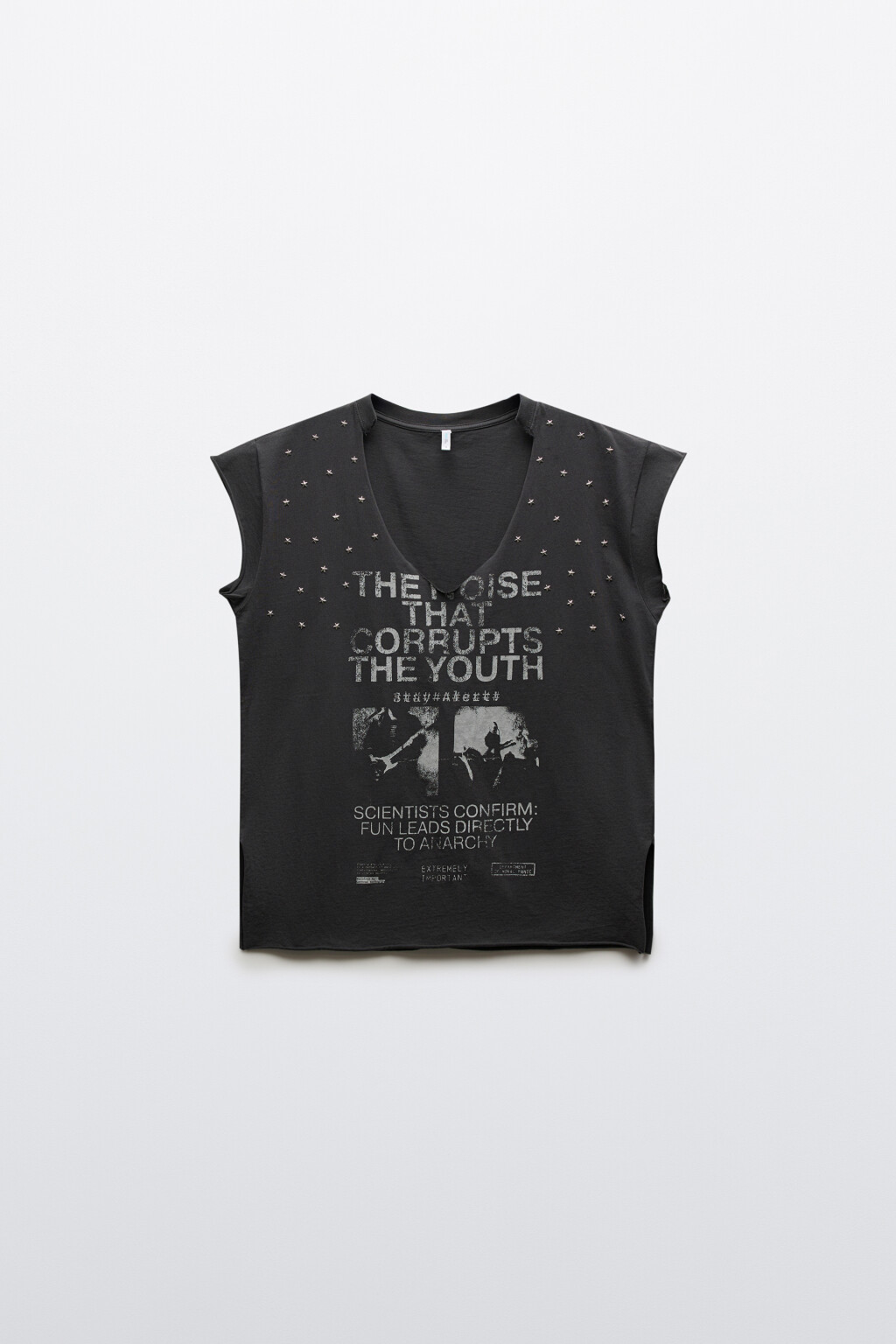 Футболка-топ хлопковая с заклепками и принтом - цвет серый - 7