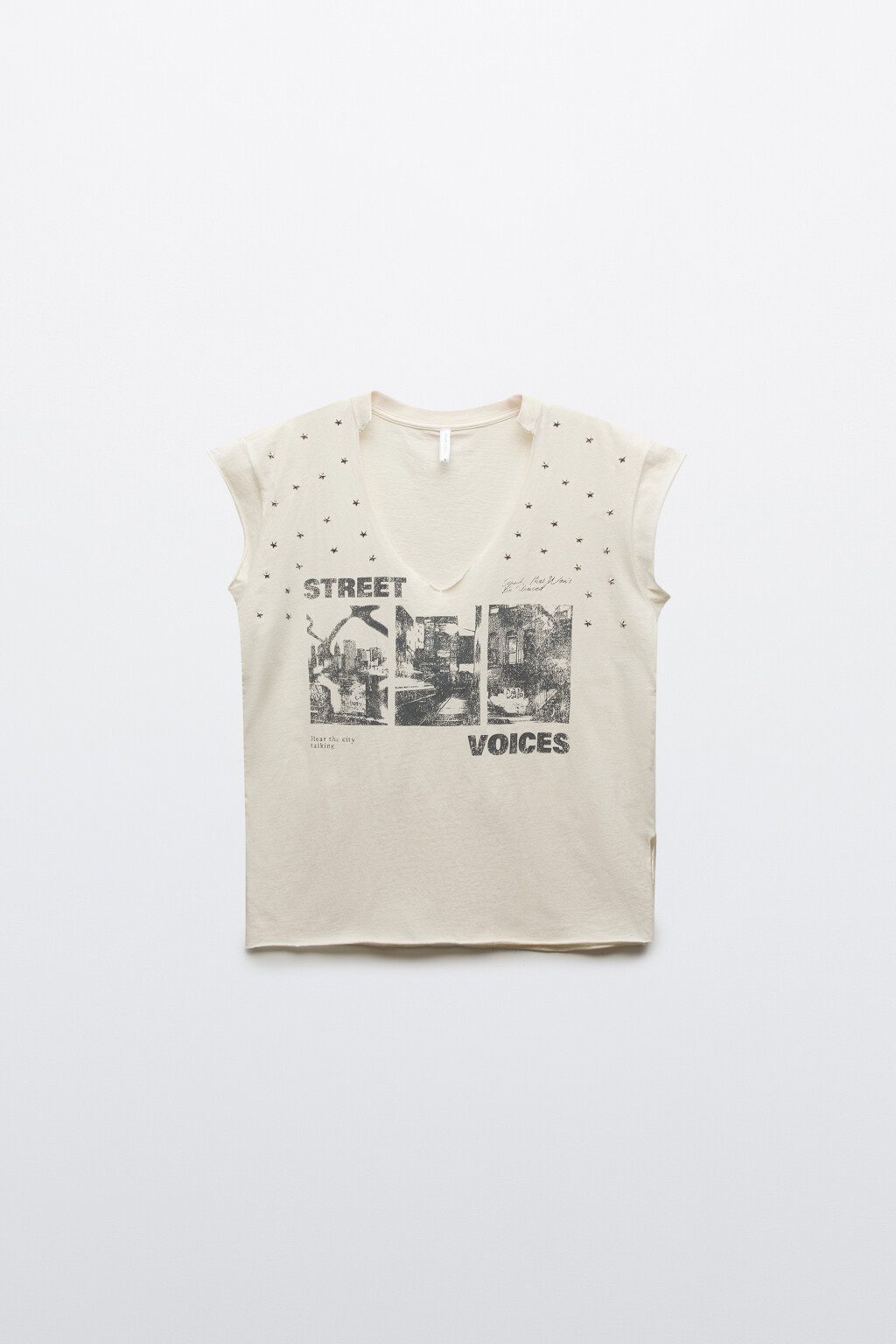 Футболка-топ хлопковая с заклепками и принтом - цвет бежевый - 8