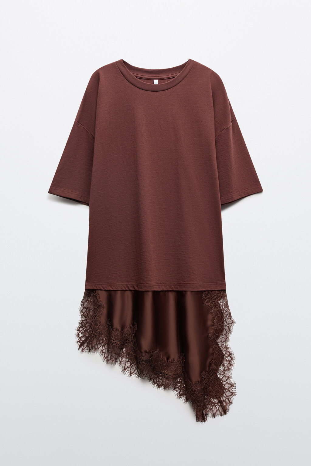 Футболка с кружевным асимметричным низом - цвет коричневый - 7