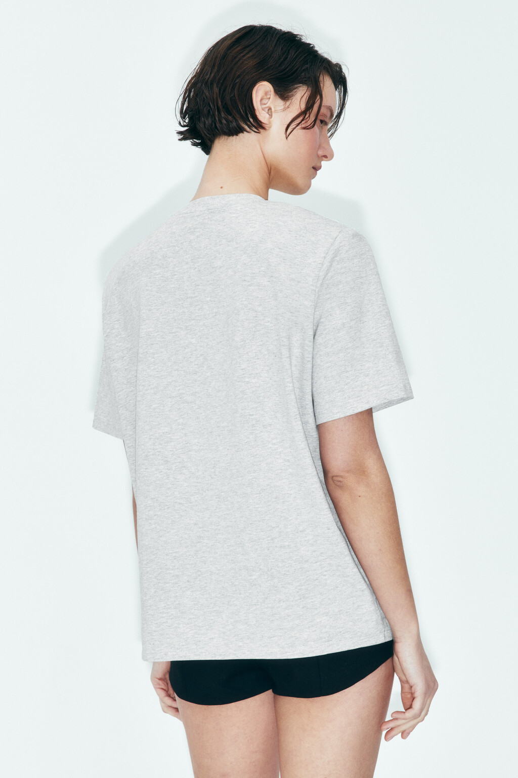 Футболка-топ хлопковая с принтом и подплечниками - цвет серый - 4