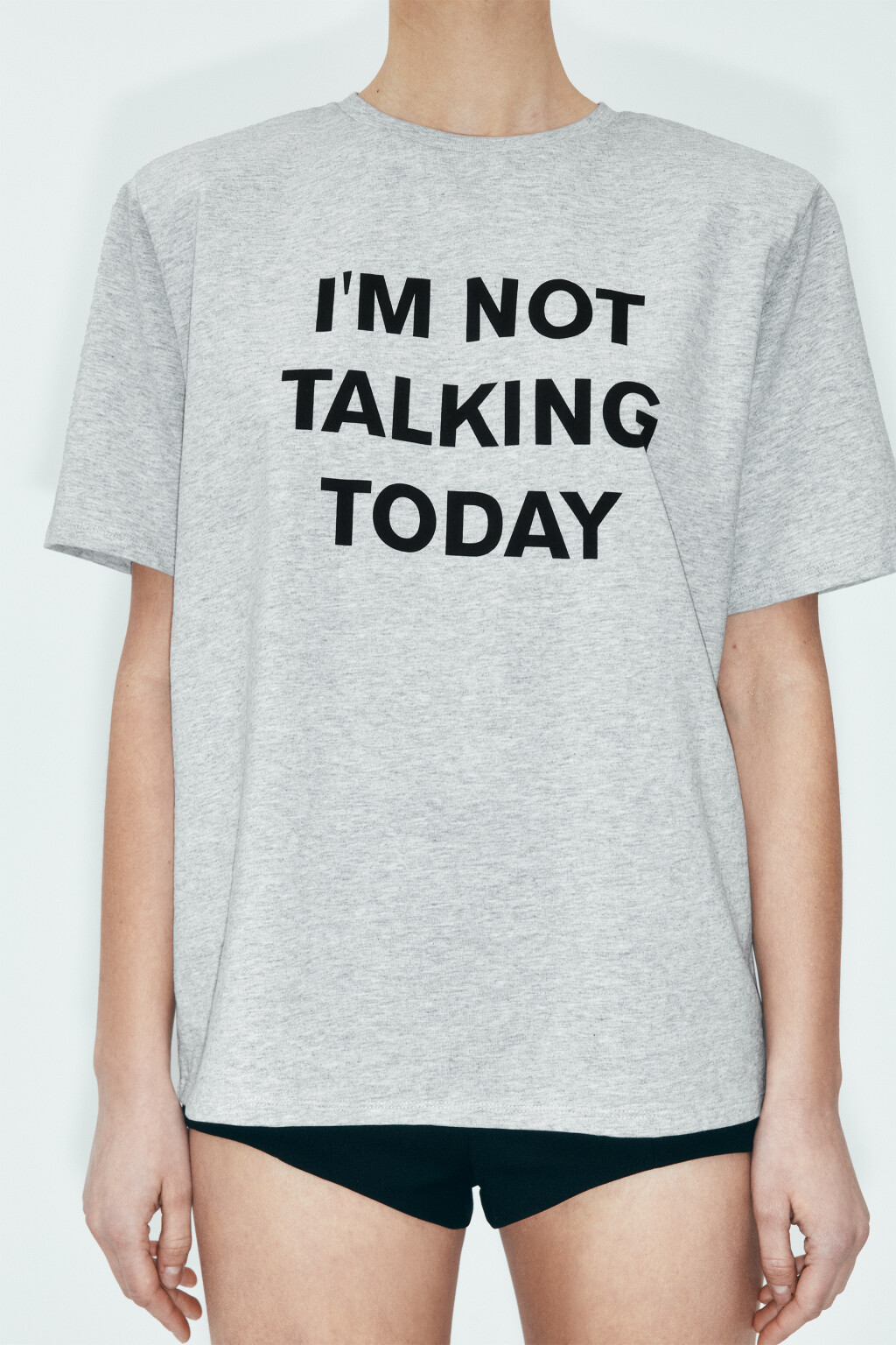 Футболка-топ хлопковая с принтом и подплечниками - цвет серый - 6